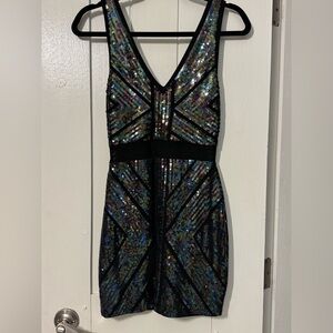 Bebe Multicolor Sequin Mini Dress